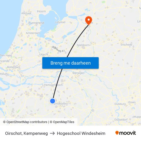 Oirschot, Kempenweg to Hogeschool Windesheim map