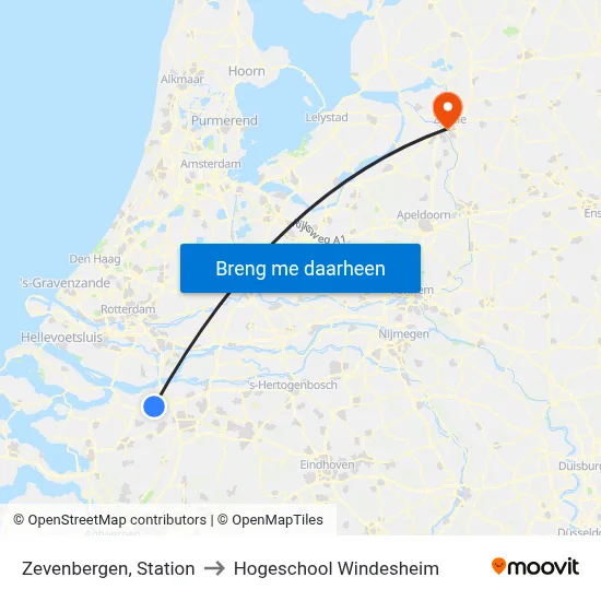Zevenbergen, Station to Hogeschool Windesheim map