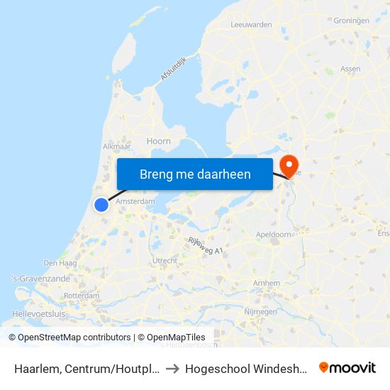 Haarlem, Centrum/Houtplein to Hogeschool Windesheim map