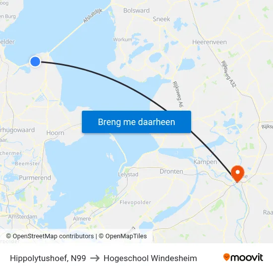 Hippolytushoef, N99 to Hogeschool Windesheim map