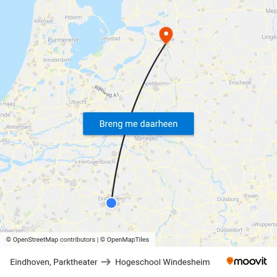 Eindhoven, Parktheater to Hogeschool Windesheim map