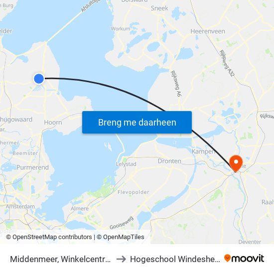Middenmeer, Winkelcentrum to Hogeschool Windesheim map