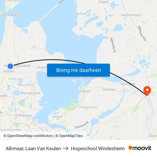 Alkmaar, Laan Van Keulen to Hogeschool Windesheim map