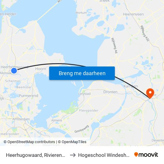 Heerhugowaard, Rivierenwijk to Hogeschool Windesheim map