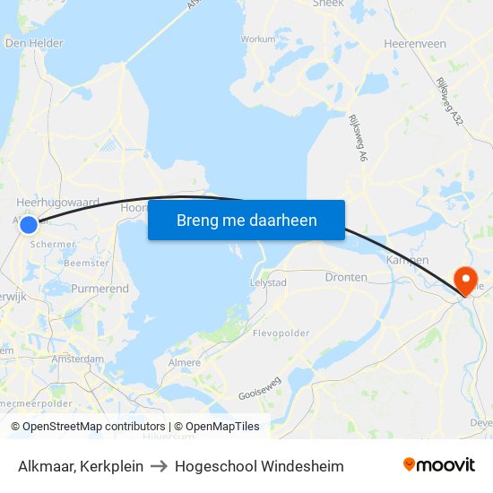 Alkmaar, Kerkplein to Hogeschool Windesheim map