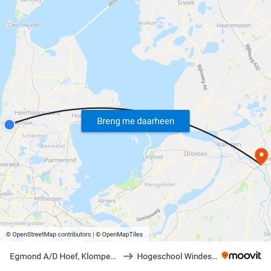 Egmond A/D Hoef, Klompenhoeve to Hogeschool Windesheim map