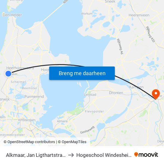 Alkmaar, Jan Ligthartstraat to Hogeschool Windesheim map