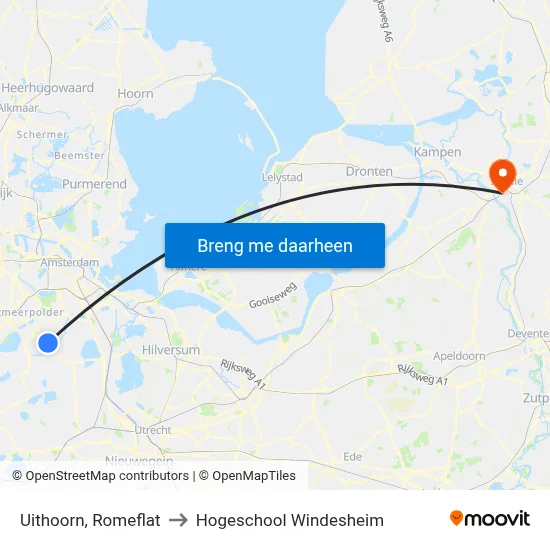 Uithoorn, Romeflat to Hogeschool Windesheim map