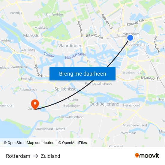 Rotterdam to Zuidland map
