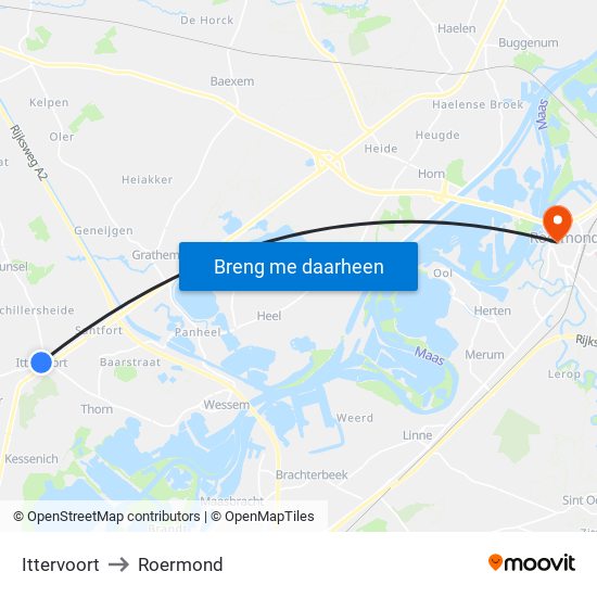 Ittervoort to Roermond map