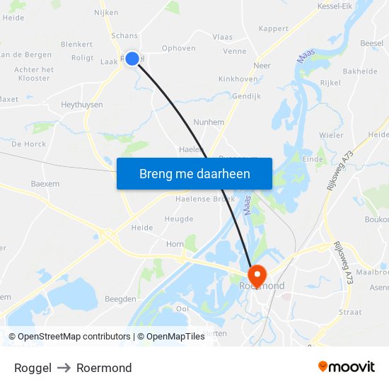 Roggel to Roermond map