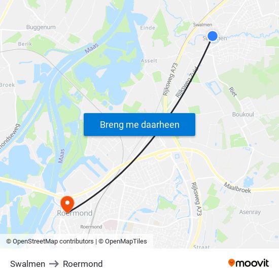 Swalmen to Roermond map
