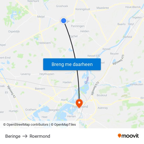 Beringe to Roermond map