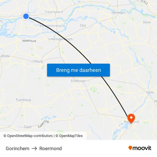 Gorinchem to Roermond map