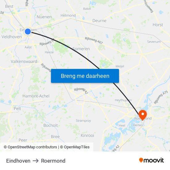 Eindhoven, Nieuwe Emmasingel 10 to Roermond map