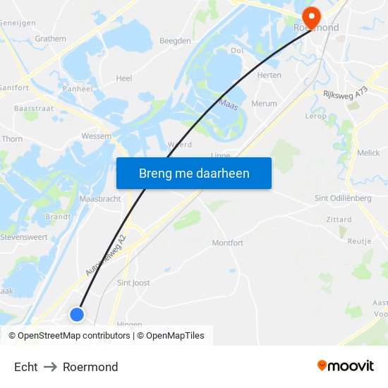 Echt to Roermond map