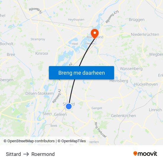 Sittard to Roermond map