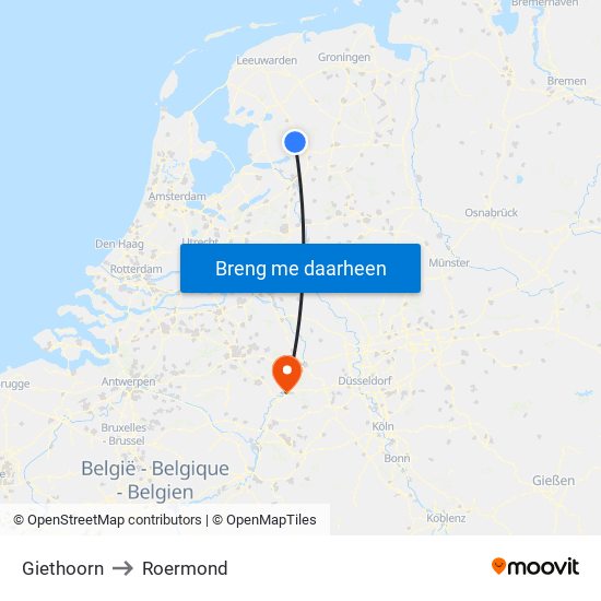 Giethoorn to Roermond map