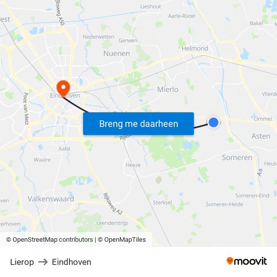 Lierop to Eindhoven map