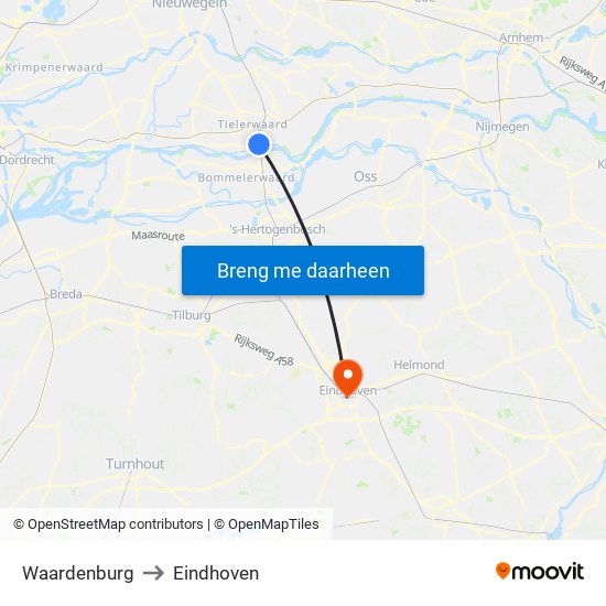 Waardenburg to Eindhoven map