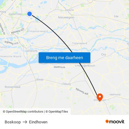 Boskoop to Eindhoven map
