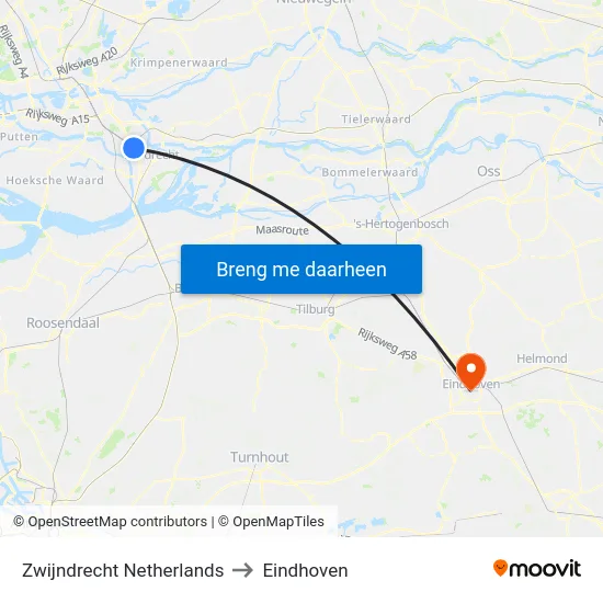 Zwijndrecht Netherlands to Eindhoven map