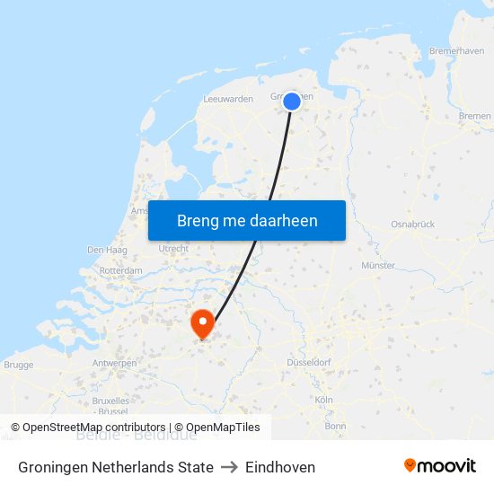 Groningen Netherlands State to Eindhoven map