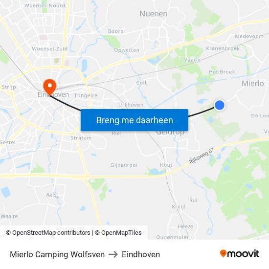 Mierlo Camping Wolfsven to Eindhoven map