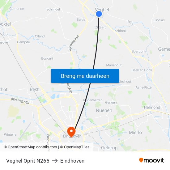 Veghel Oprit N265 to Eindhoven map