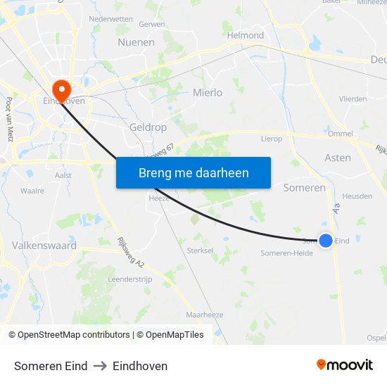 Someren Eind to Eindhoven map