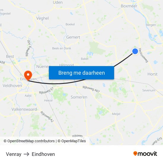 Venray to Eindhoven map