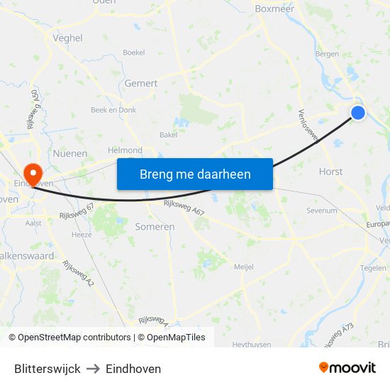 Blitterswijck to Eindhoven map