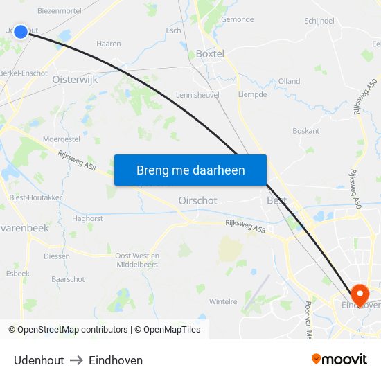 Udenhout to Eindhoven map