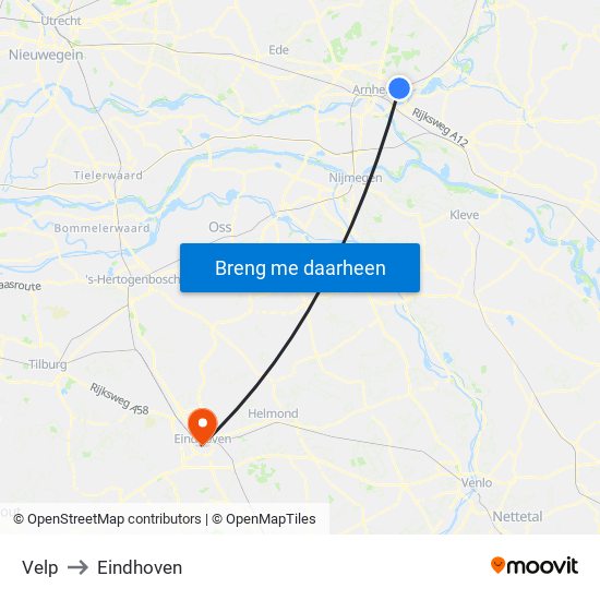 Velp to Eindhoven map