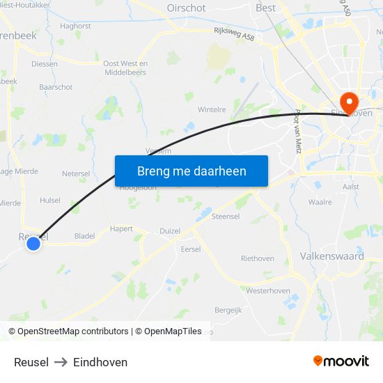 Reusel to Eindhoven map