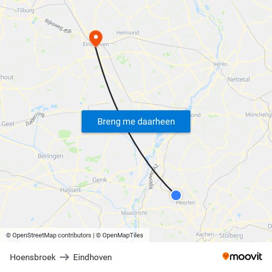 Hoensbroek to Eindhoven map