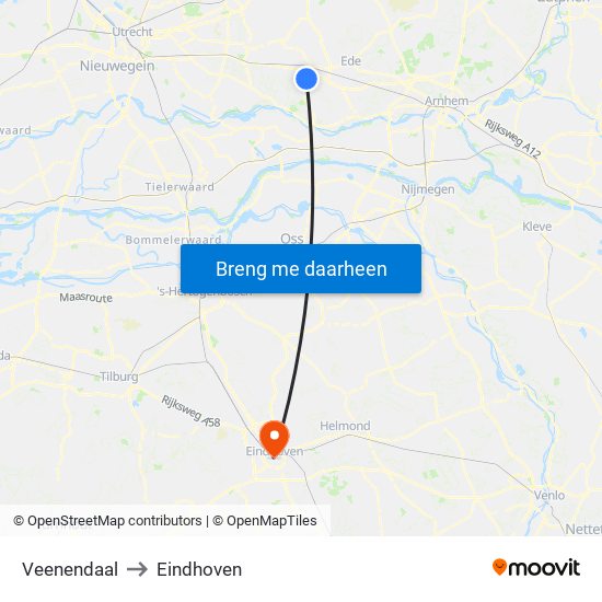 Veenendaal to Eindhoven map