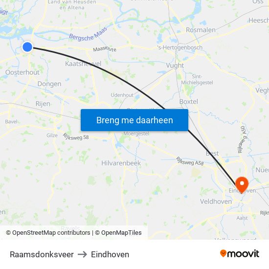 Raamsdonksveer to Eindhoven map