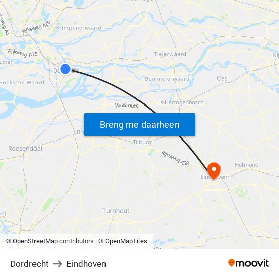 Dordrecht to Eindhoven map