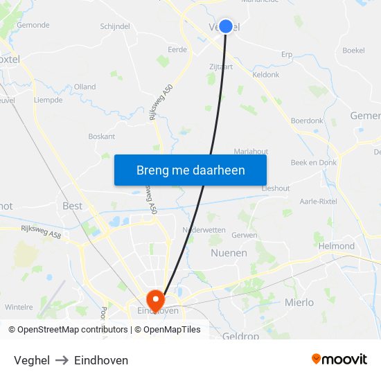 Veghel to Eindhoven map