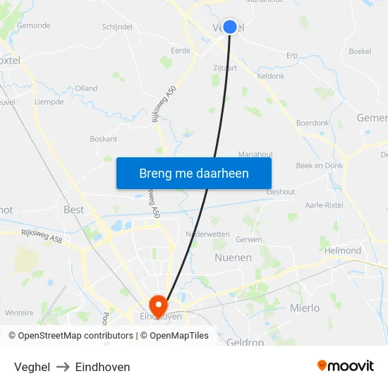 Veghel to Eindhoven map