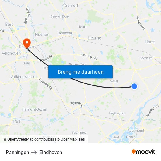 Panningen to Eindhoven map