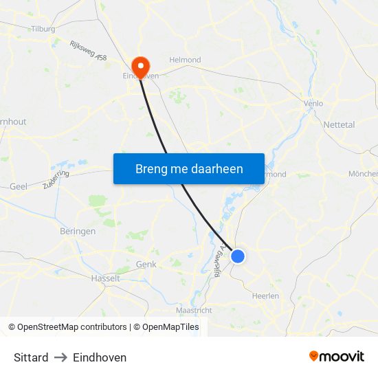 Sittard to Eindhoven map