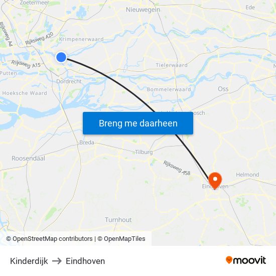 Kinderdijk to Eindhoven map