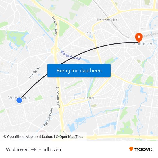 Veldhoven to Eindhoven map