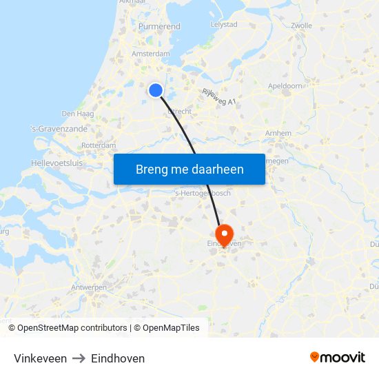 Vinkeveen to Eindhoven map