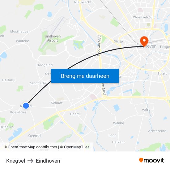 Knegsel to Eindhoven map