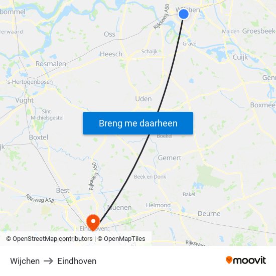 Wijchen to Eindhoven map