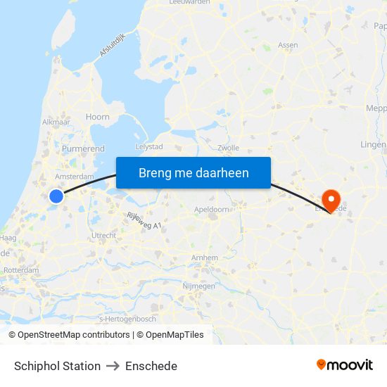 Schiphol Station to Enschede map