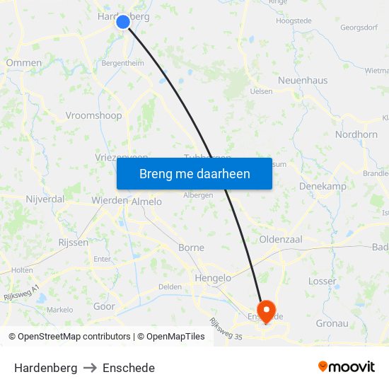 Hardenberg to Enschede map